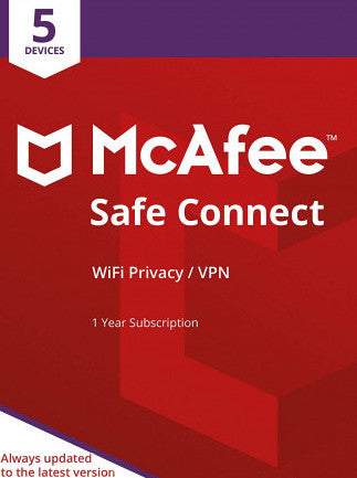 McAfee Safe Connect VPN Premium (Android, Chromebook, iOS, Windows) 5 Devices, 1 Year - McAfee Key - GLOBAL