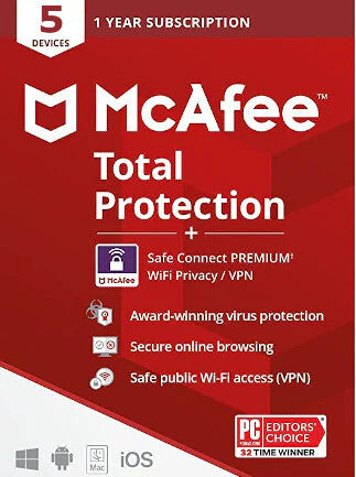 McAfee Total Protection Plus VPN (5 Devices, 1 Year) - McAfee Key - LATAM