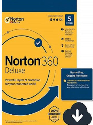 Norton 360 Deluxe + 50 GB Cloud Storage (5 Devices, 1 Year) - NortonLifeLock Key - UNITED STATES